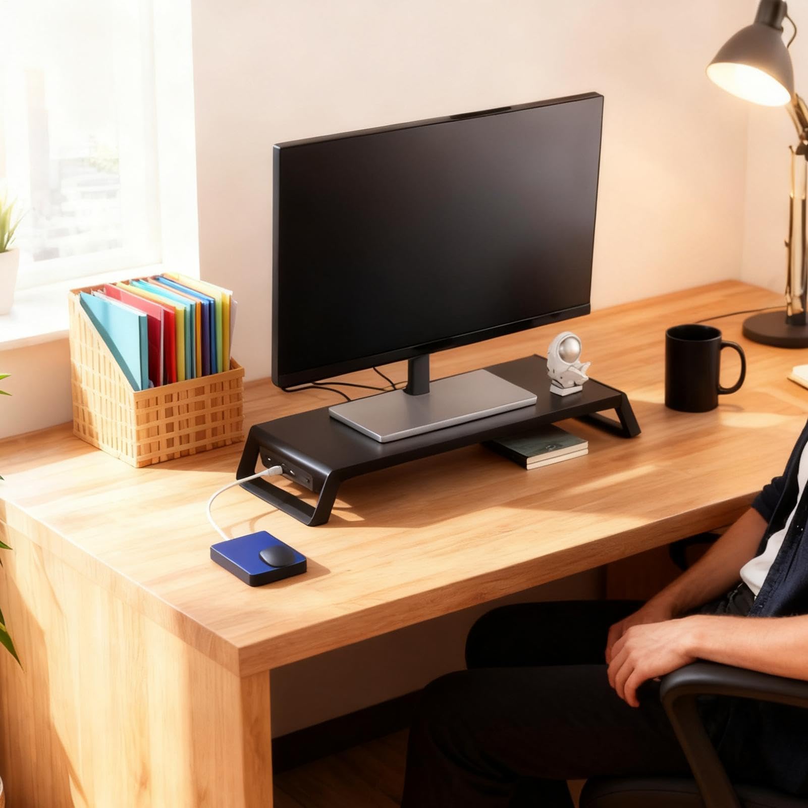 Podnośnik monitora komputerowego, organizer na biurko, akcesoria biurowe, drewniany organizer do monitora PC, do domowego biura, mieszkania, akademika, akademika, kawiarenki internetowej