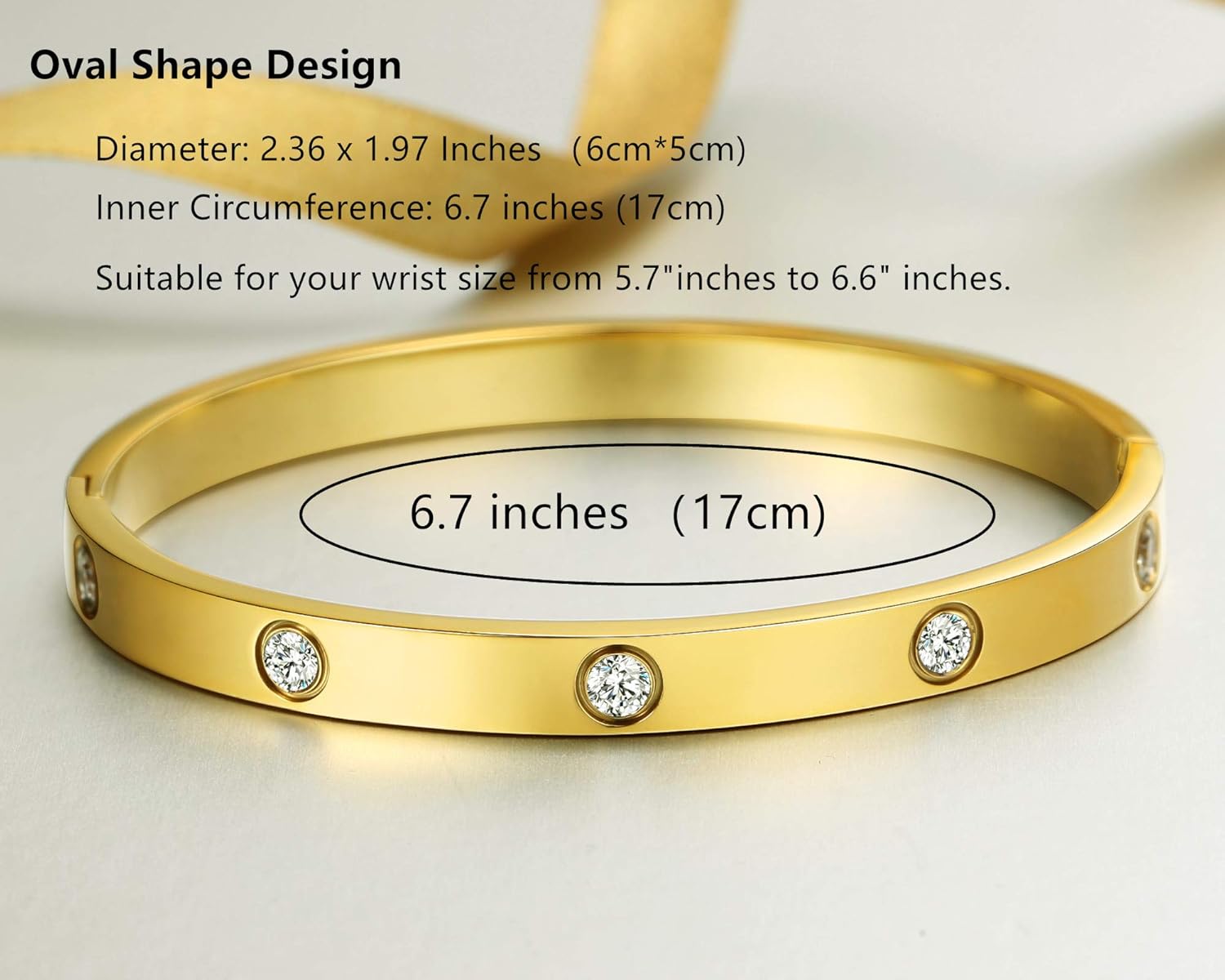 A D. ALLEN & DANMI. AD Jewelry 18 K Gold Plated Love Bangle Bracelet Stone Stainless Steel Bangle for Women