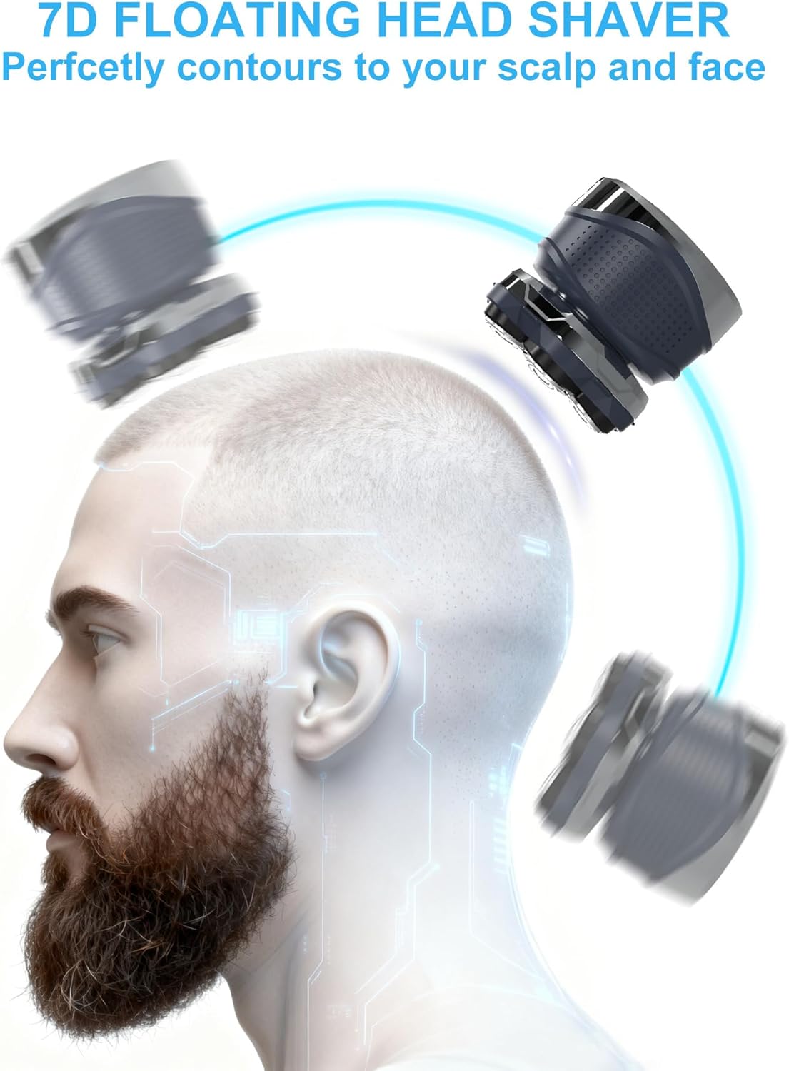 Head shavers for Bald Men,Magnetic Detachable Head Shaver,Wet or Dry Beard Trimmer for Men,7D IPX7 Waterproof Razors for Men,Type-C Digital Display Electric Razor for Men,Better Gifts for Men