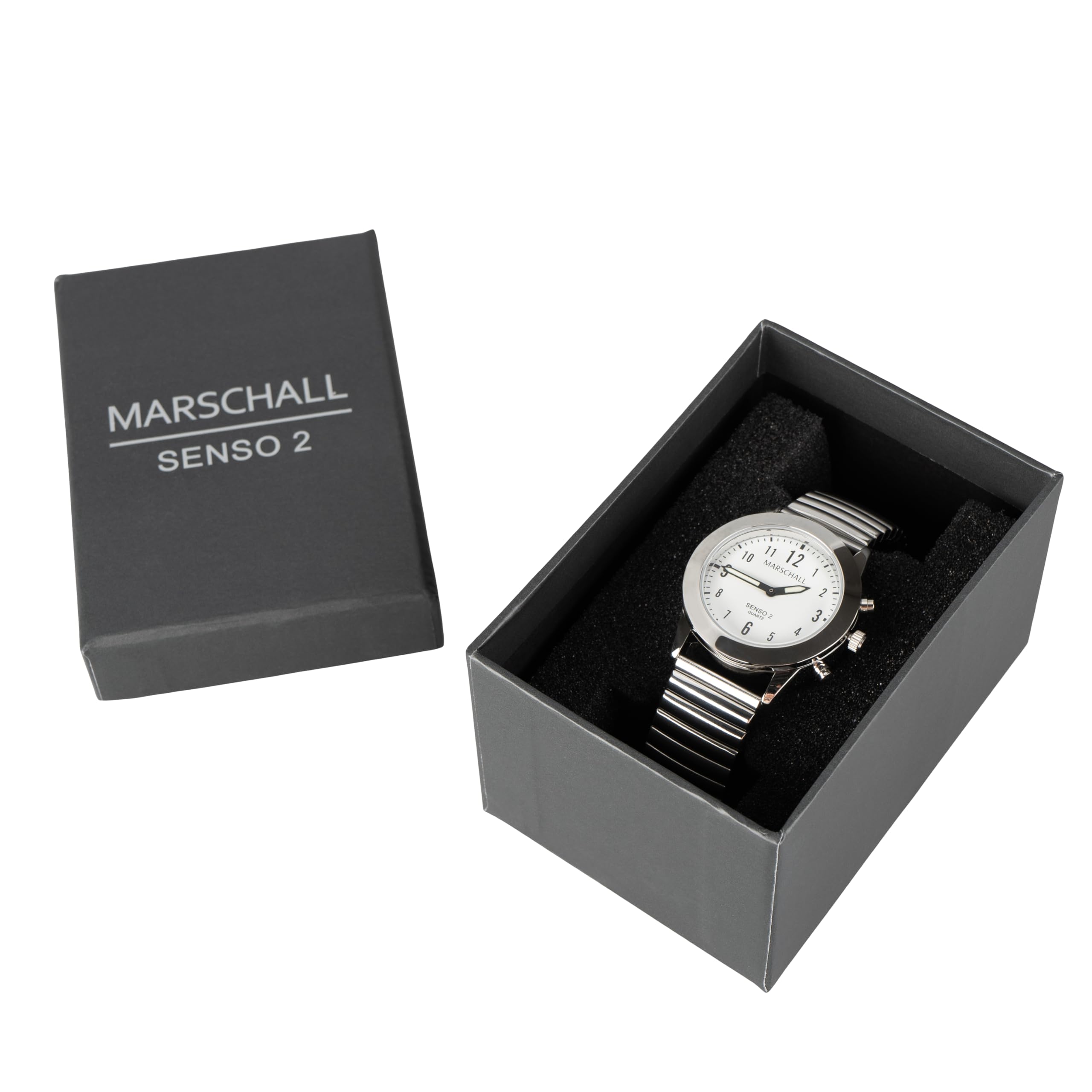 Marschall Senso Deutsch sprechende Damen Armbanduhr I S-DM 2 I Mit Touch Funktion I Für Blinde, Senioren und Demenzkranke I Datum- und Zeitansage I Verstellbares Metallzugband
