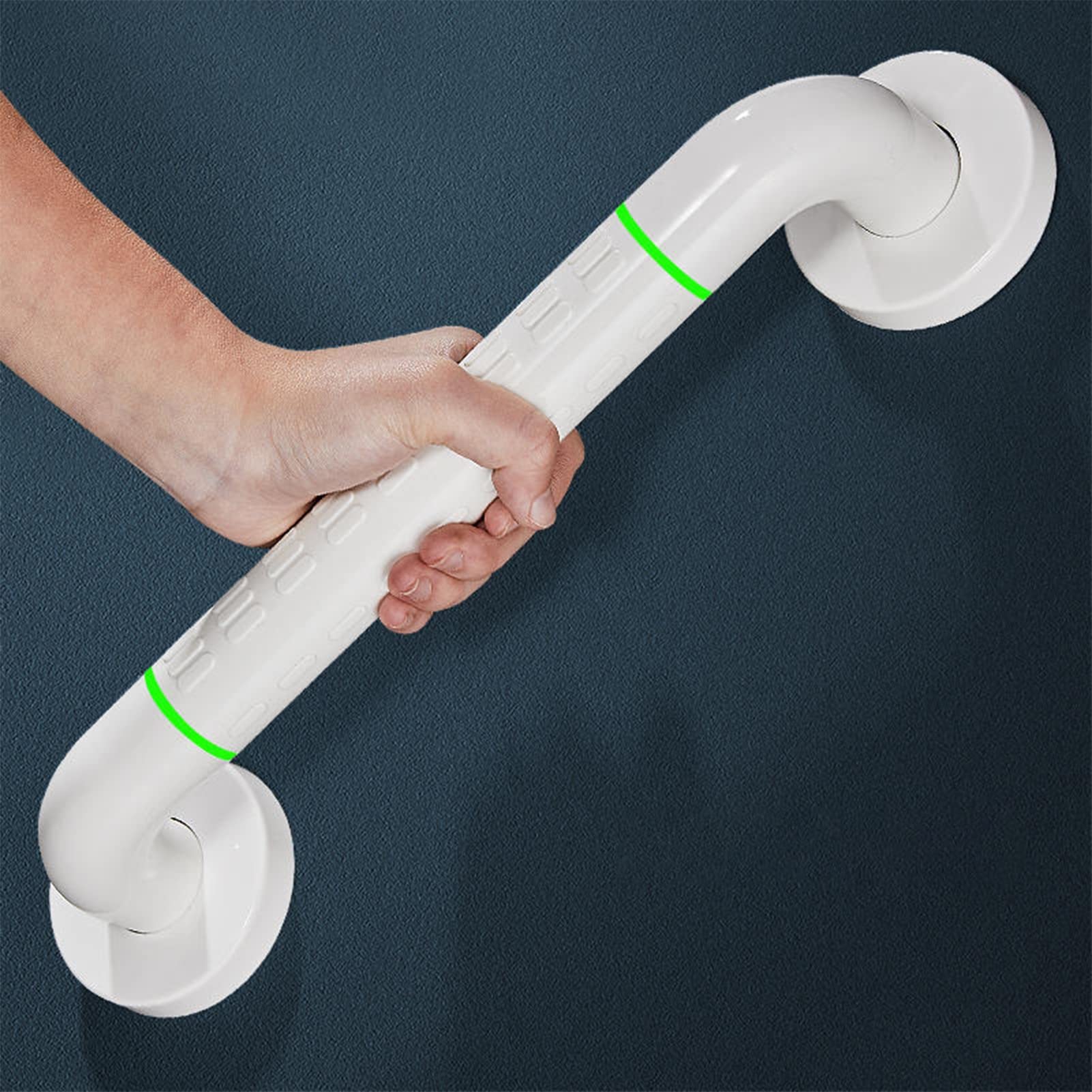 Barra de Apoyo para baño, Barras de bañera con Agarre Antideslizante y círculos Luminosos de Seguridad, Mango de Acero Inoxidable, toallero de Pared para Ducha, Blanco, 38 cm