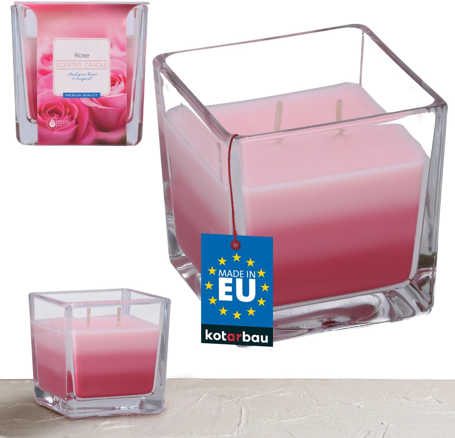KOTARBAU® 2-Wick Scented Candle in Glass Rose Two-Wicker Candle Tri-Color Reward Thought Aromatherapy Ornament Candles Burn Time as much as 32 Hours