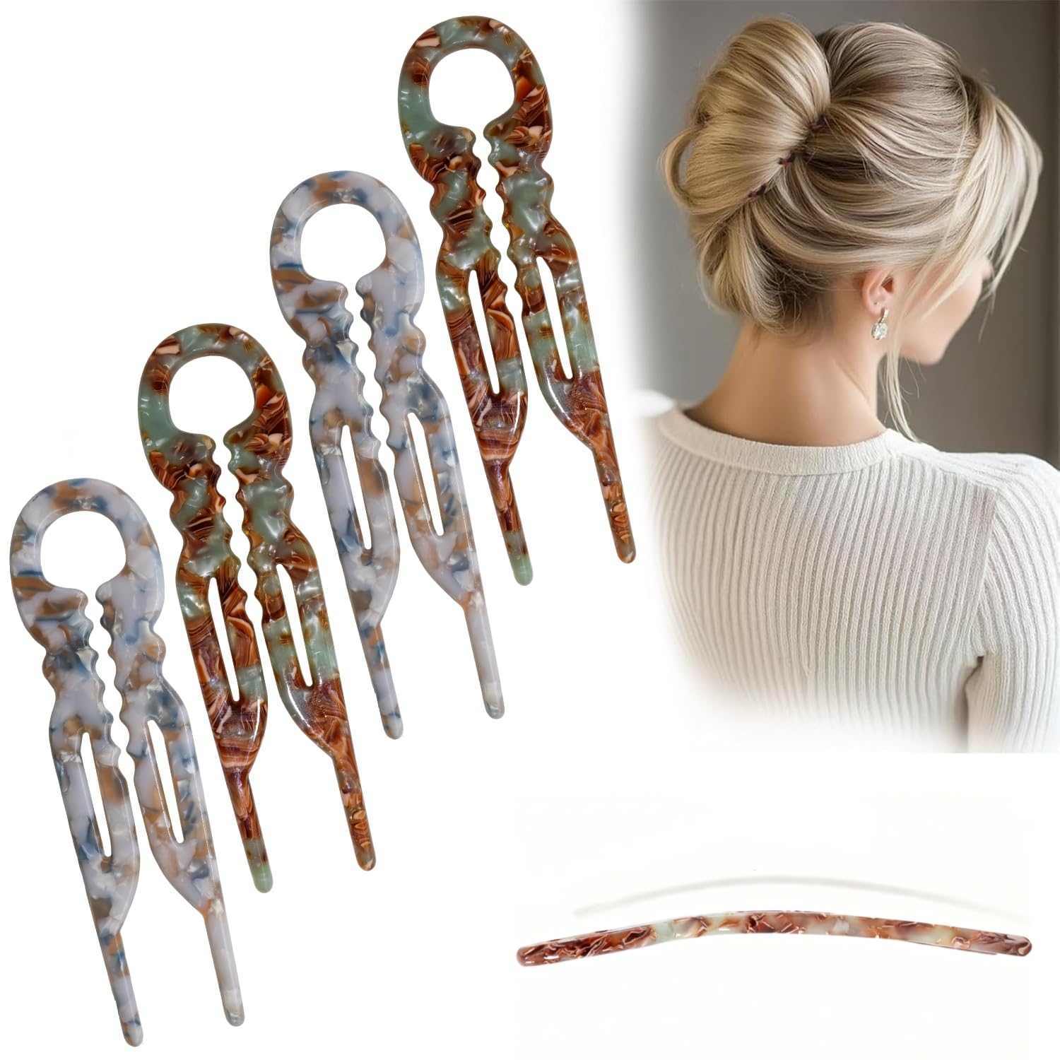 Prestige French Hair Pins - Serrated Anti-Slip Design, Curved Angle for Better Head Fit, New Elegant Hair Accessories for Women, Suitable for All Hair Types（4pcs）