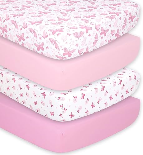 The Peanutshell Juego de 4 sábanas bajeras para cuna, supersuaves y transpirables, para decoración de guardería, aptas para funda de colchón