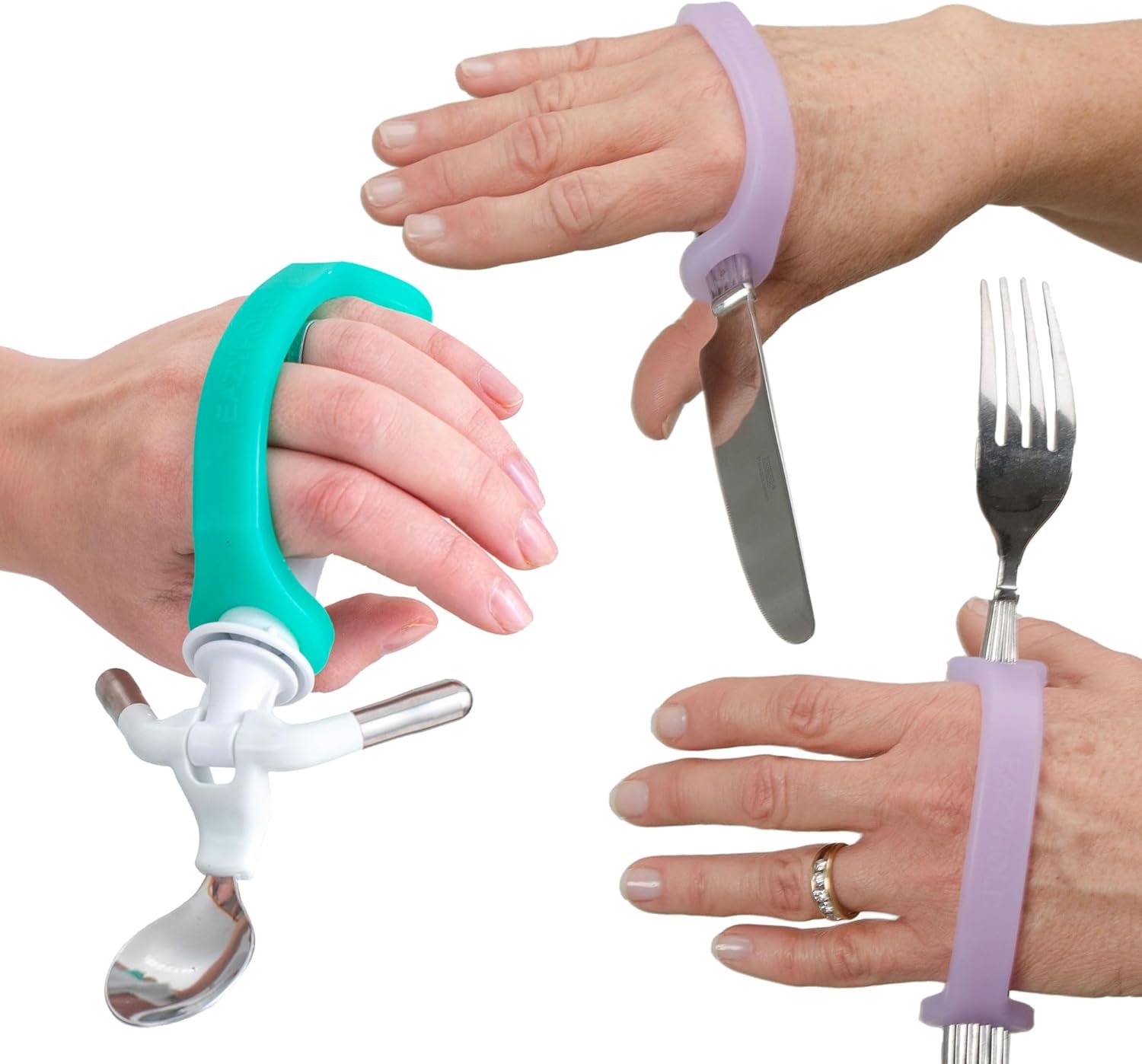 EaZyHold Kitchen 3-Pack - Grip Aid for Cooking, Eating and Drinking - Daily Living Silicone Adaptive Utensils Holder