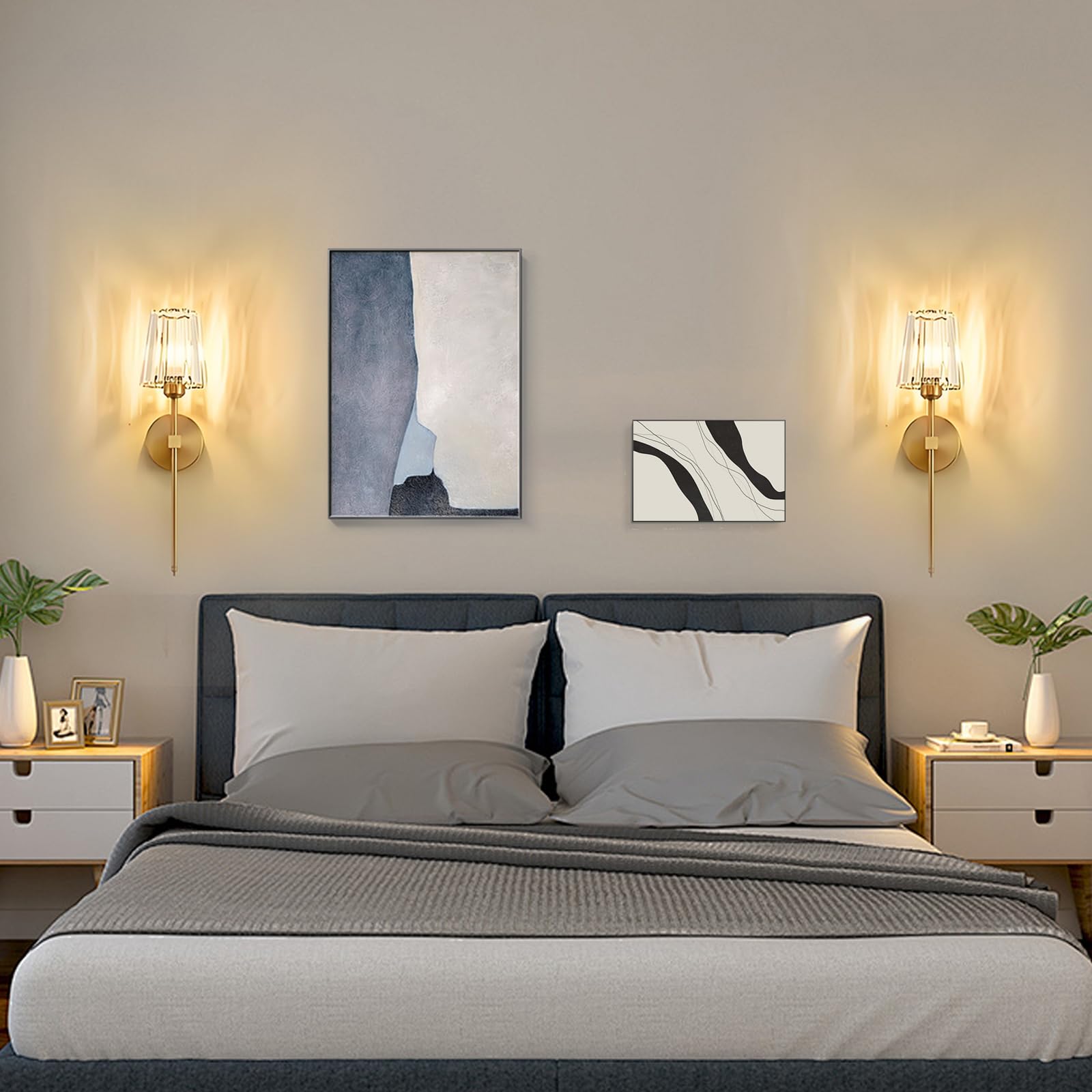 Applique da Parete in Cristallo Dorato - Set di 2, Lampade da Parete Vintage di Lusso con Cristallo K9 e Struttura in Ottone, E27 Cablaggio Fisso per Camera da Letto, Soggiorno (Ombrello)