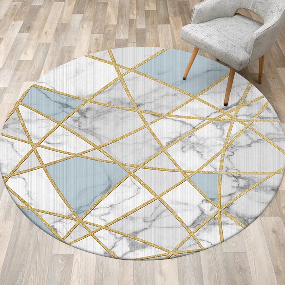 Toyfex Nordic Style Area Rug, Modern Faux Marbled Gold Lines Cross Pattern Non-Slip Round Carpet for Living Room Hanging Basket Computer Study,C,100cm