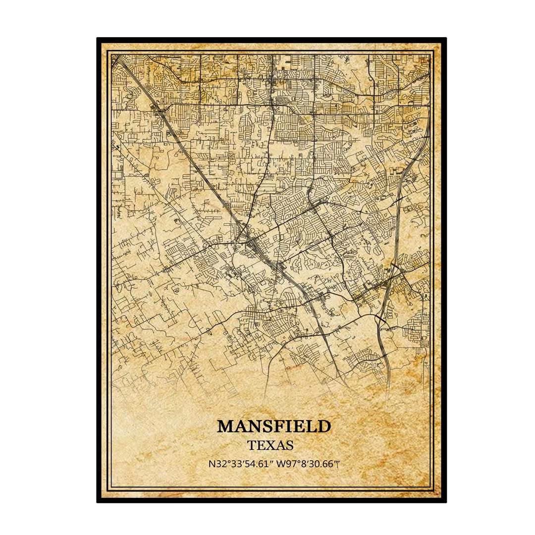 Amazon.com - TANOKCRS Mansfield Texas USA America Wall Art Vintage Print  Poster Map Artwork Travel Souvenir Gift Home Decor 20x30 Inches Unframed -