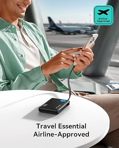 Miniatura 5 de INIU Banco de energía de 45 W, cargador portátil de carga rápida con cable USB C integrado, 10000 mAh pequeño tipo C Powerbank, paquete de batería