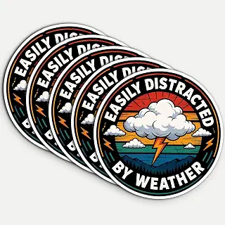 (5枚) Easy Distracted by Weather ステッカー 3インチ、モチベーションを高める気象学者ギフト予報ステッカー、天候に簡単に気を取られる防水ビニールデカール、ノートパソコン、車、電話、本用
