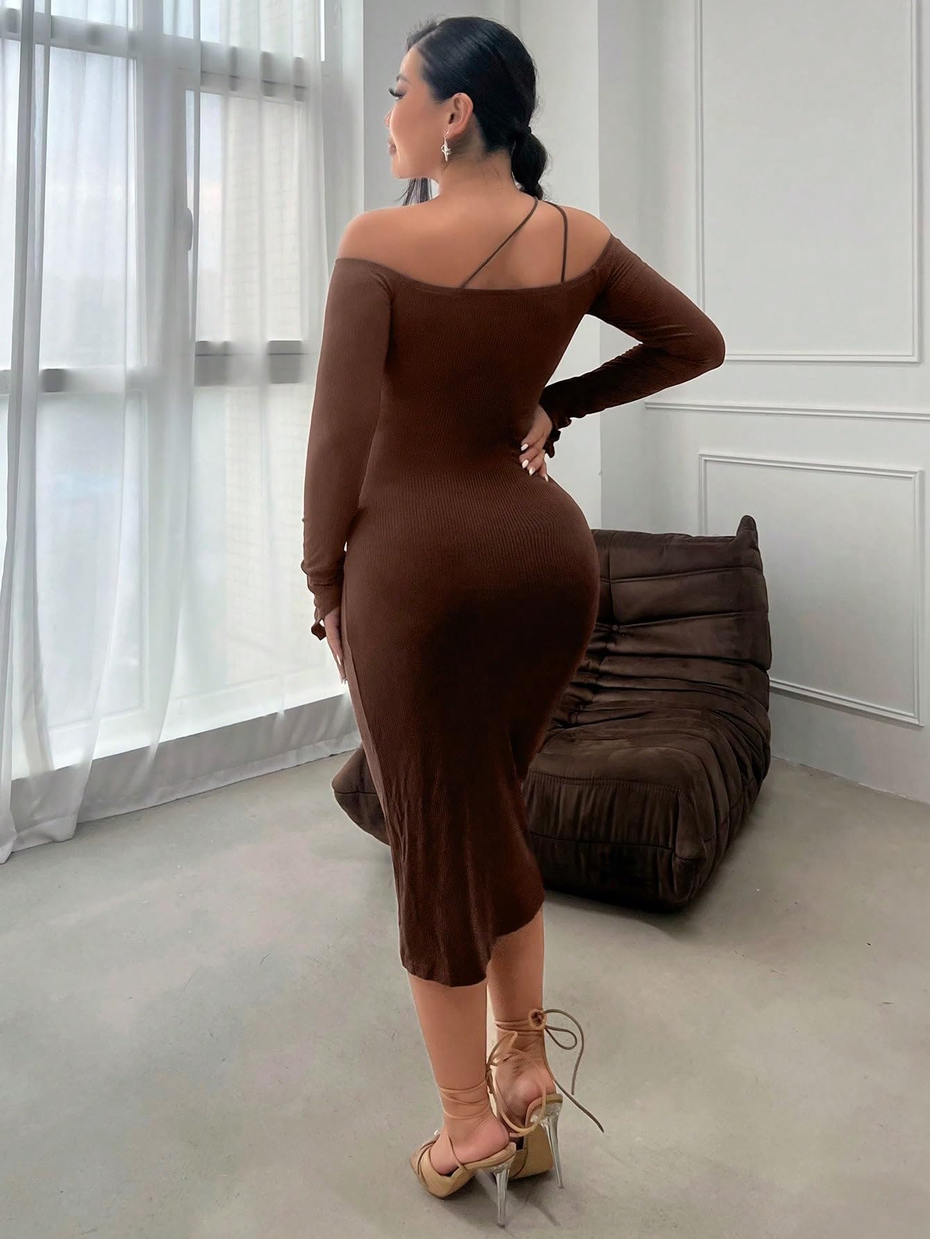 Amazon.com: Women's Dresses Coffee Brown Asymmetrical Neck Bodycon Dress  Dress for Women (Color : Coffee Brown, Size : Small) : Clothing, Shoes &  Jewelry