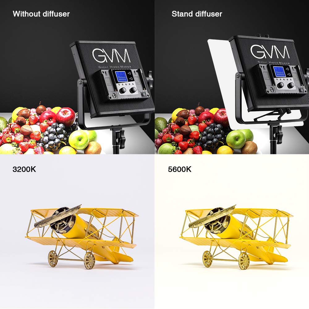GVM LED Videoleuchte Panel mit Stativ, 672S 3200K-5600K LED Video Beleuchtung 20000Lux/0,5m LED Studiolicht Dauerlicht Fotografie licht für Videolicht YouTube Fotografie Studioset (2er-Pack)