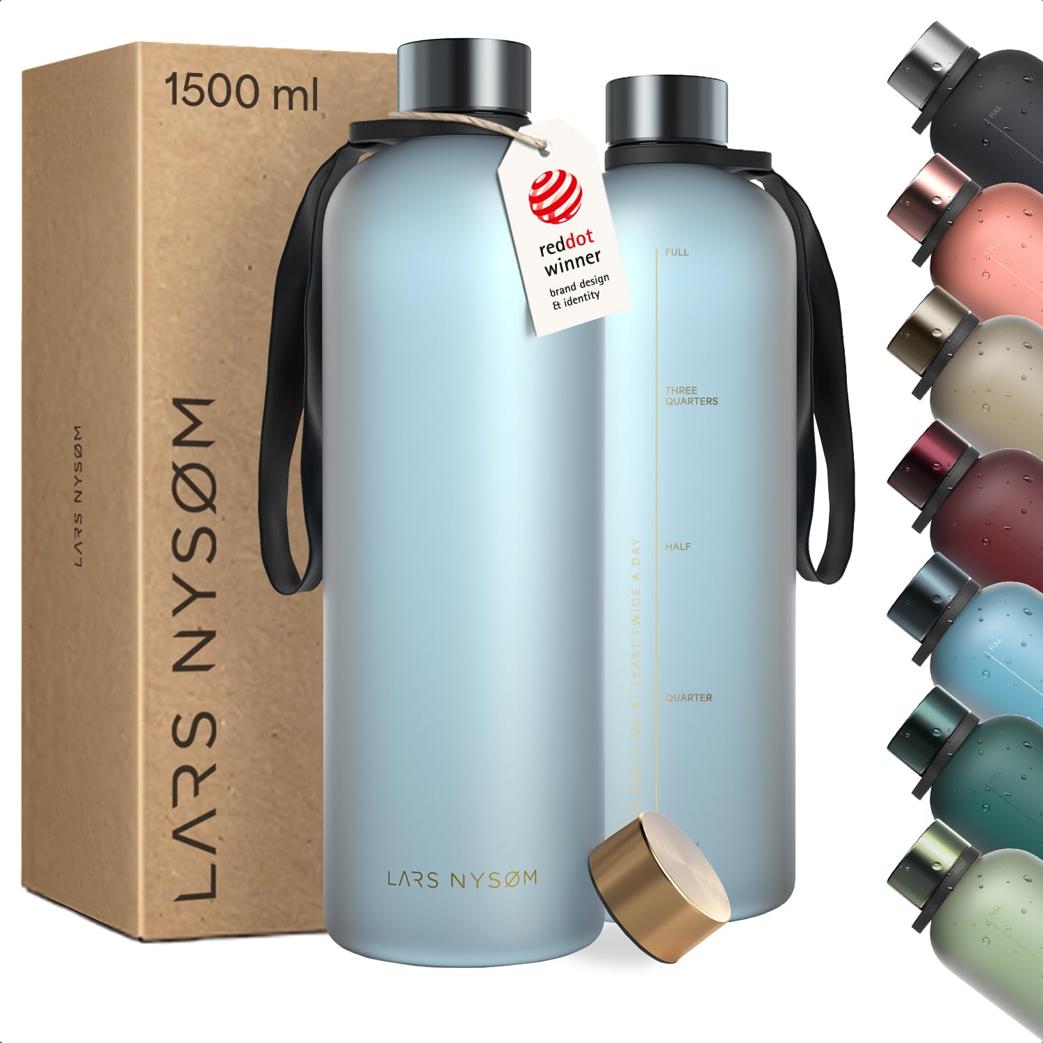 LARS NYSØM Wasserflasche 1,5l - Tritan Trinkflasche Kohlensäure Geeignet