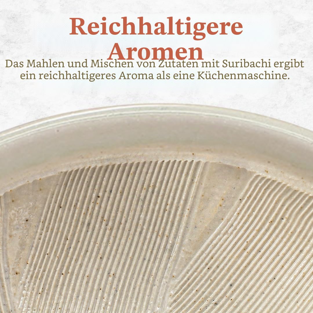 TIKUSAN Japanischer Keramik-Mörser und Stößel, Suribachi-Schüssel und Surikogi-Set mit Ausgießer, 18 cm, hergestellt in Japan (weiß)