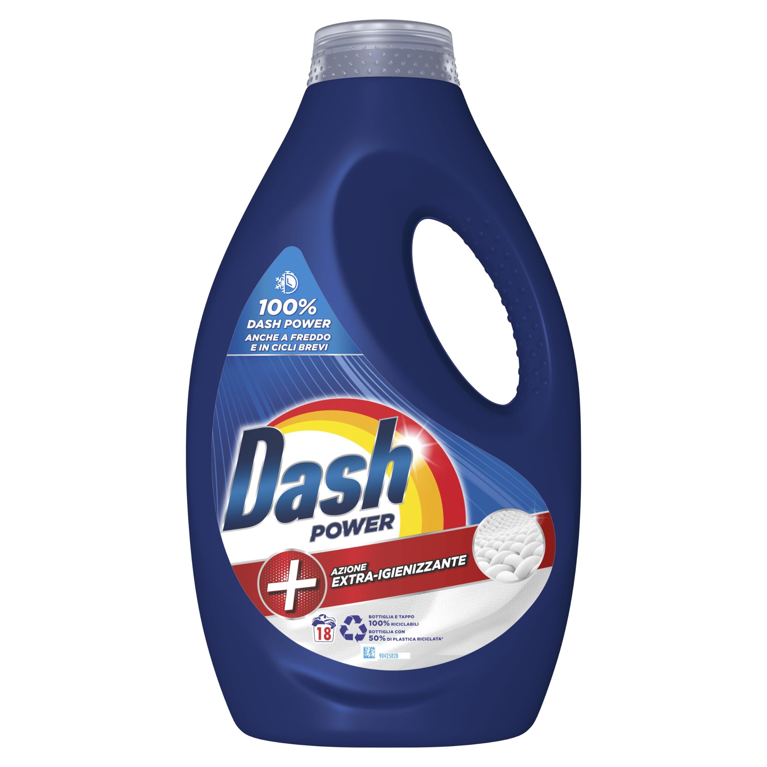 Dash Power Detersivo Liquido Lavatrice, 90 Lavaggi (18x5), Azione Extra-Igienizzante, Contro Sporco E Batteri, Efficace Anche A Freddo E In Cicli Brevi