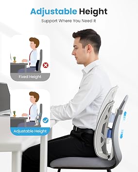 COMFIER Heated Lumbar Support Pillow with Vibration Massage, Back Support Cushion for Office Chair, Adjustable Height up to 18.1 in Thoughtful Gifts for Mom Dad Women Men