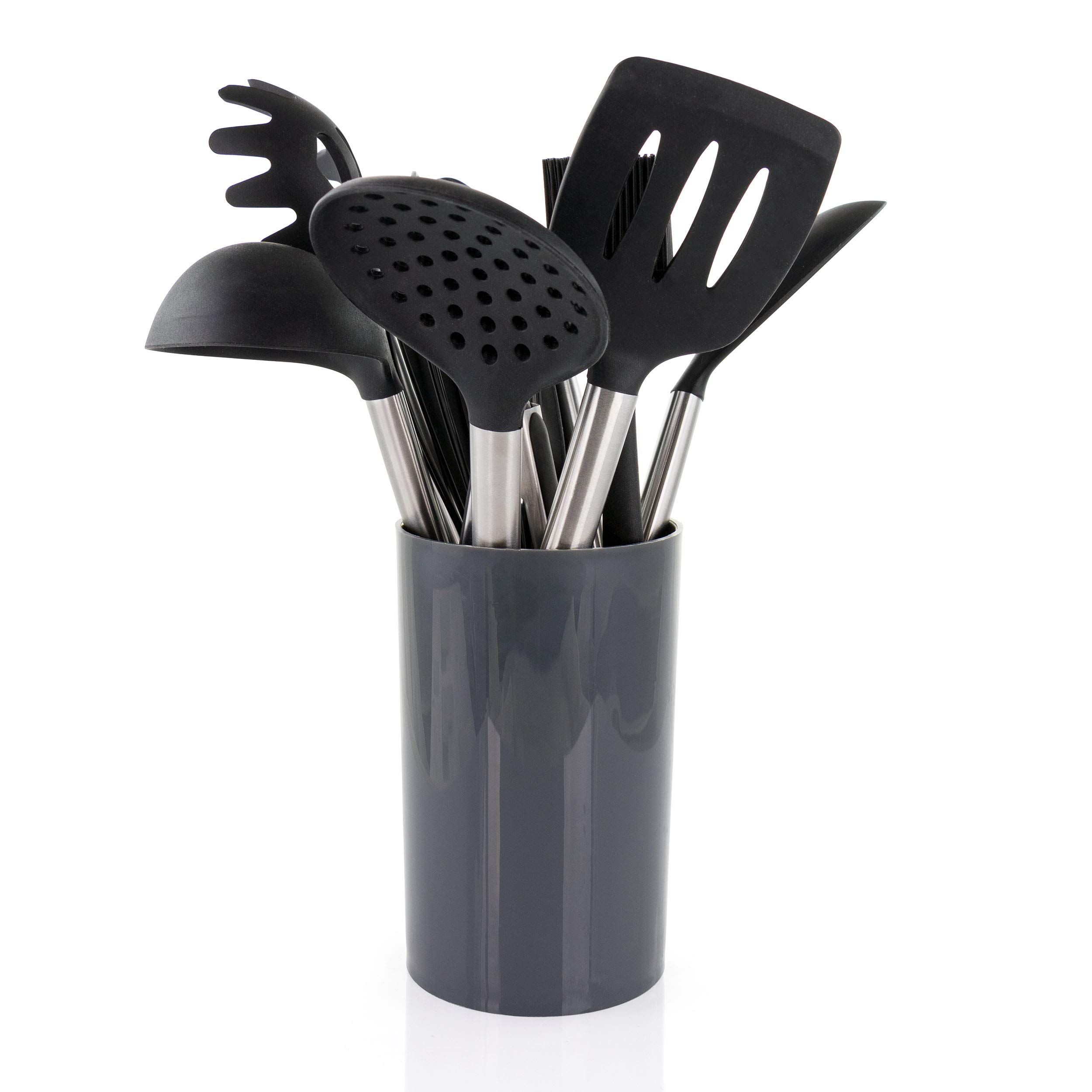 Megachef Silicone and Stainless Steel Cookware Utensilien Schwarzes Küchenutensilien-Set, Silikon, Grau und Edelstahl