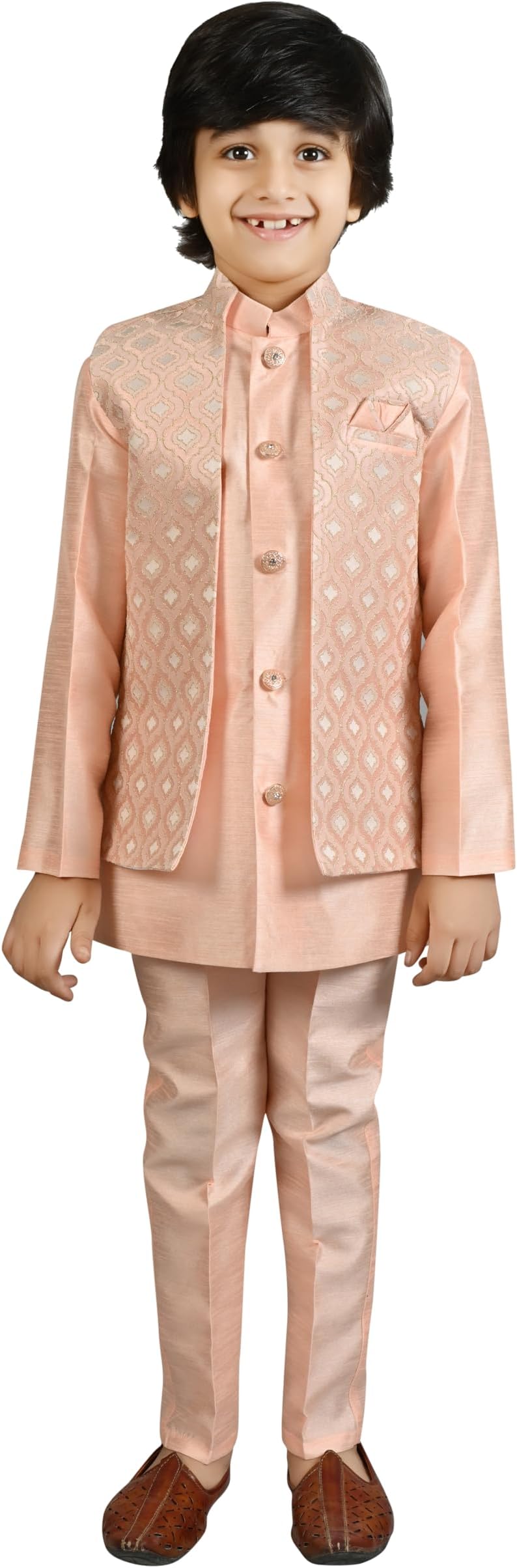 AHHAAAA Kids Indian Ethnic Velvet Waistcoat Silk Kurta Pyjama Set Bollywood Style Wedding Ethnic for Boys