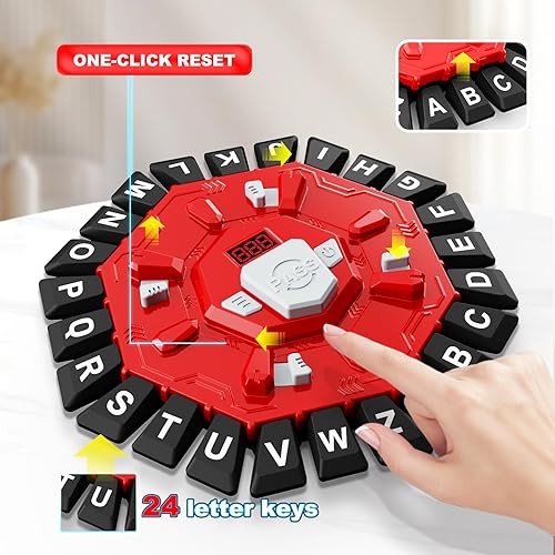 Miniatura 2 de Juego de mesa familiar de palabras para niños y adultos, 2 modos de juego, 220 temas, tablero de prensa de 24 letras, temporizador LCD, 35 tarjetas,