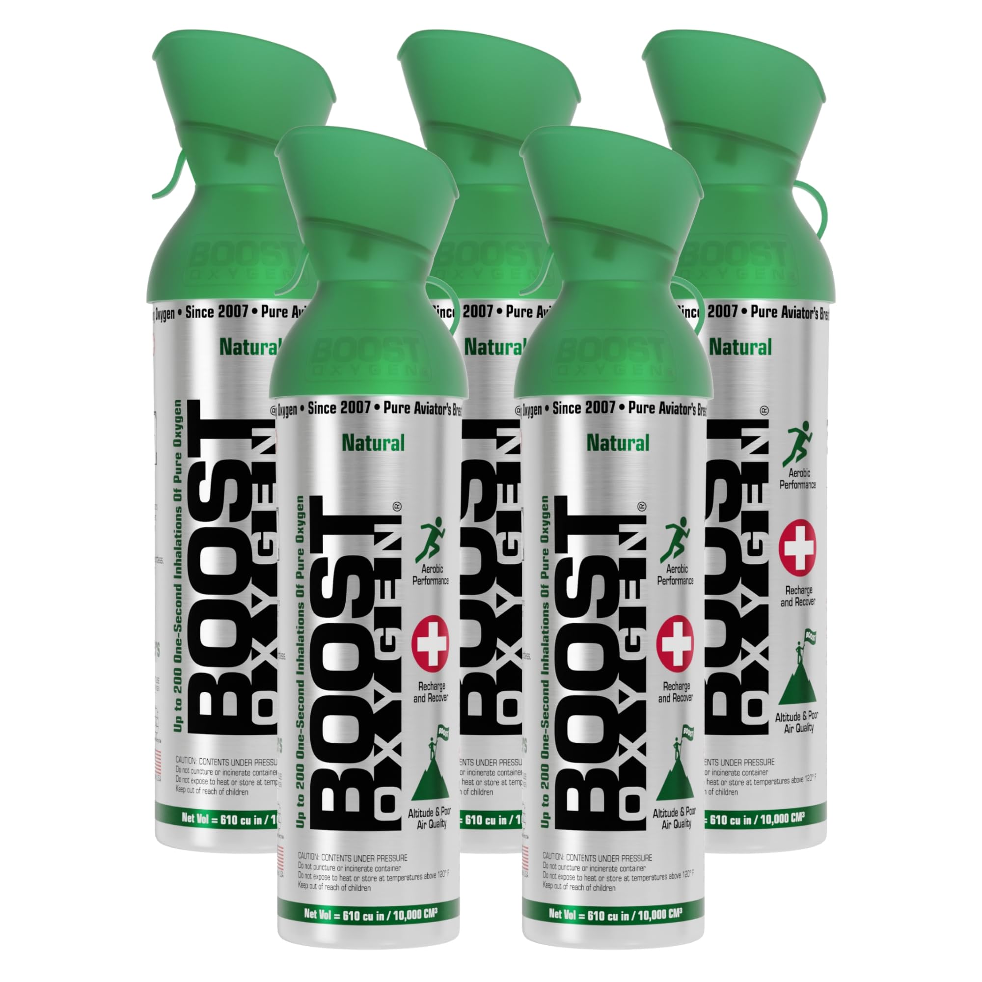 Boost OxygenSupplemental Oxygen to Go | All-Natural Respiratory Support for Health, Wellness, Performance, Recovery and Altitude (10 Liter Canister, 5 Pack, Natural)
