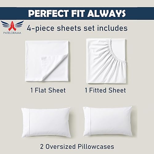 Miniatura 3 de Alberta King Percale Sheets Set  100% Organic Long Staple Percal Cotton, 300 Thread Count, Oversized 96 x 96 with 12 Deep Pockets, Soft, Crisp &