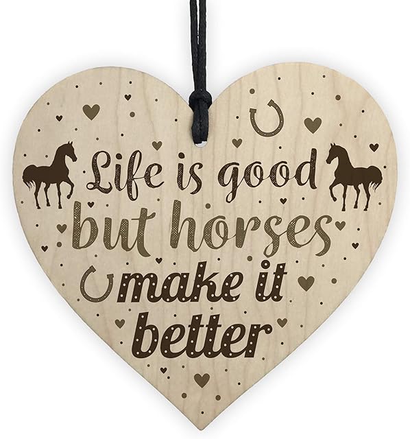 RED OCEAN Funny Friendship Gift Horse Gifts For Women Girls Wooden Heart Accessory Stable Wall Door Sign