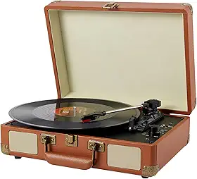 Vitrola Retro Bluetooth Portátil Radiola Disco Vinil com Alto-falante Integrado Tornamesa Vinilo Vintage 3 Velocidade Tocador Vinil Audiotecnica Puerto USB, Salida de Audífonos y RCA