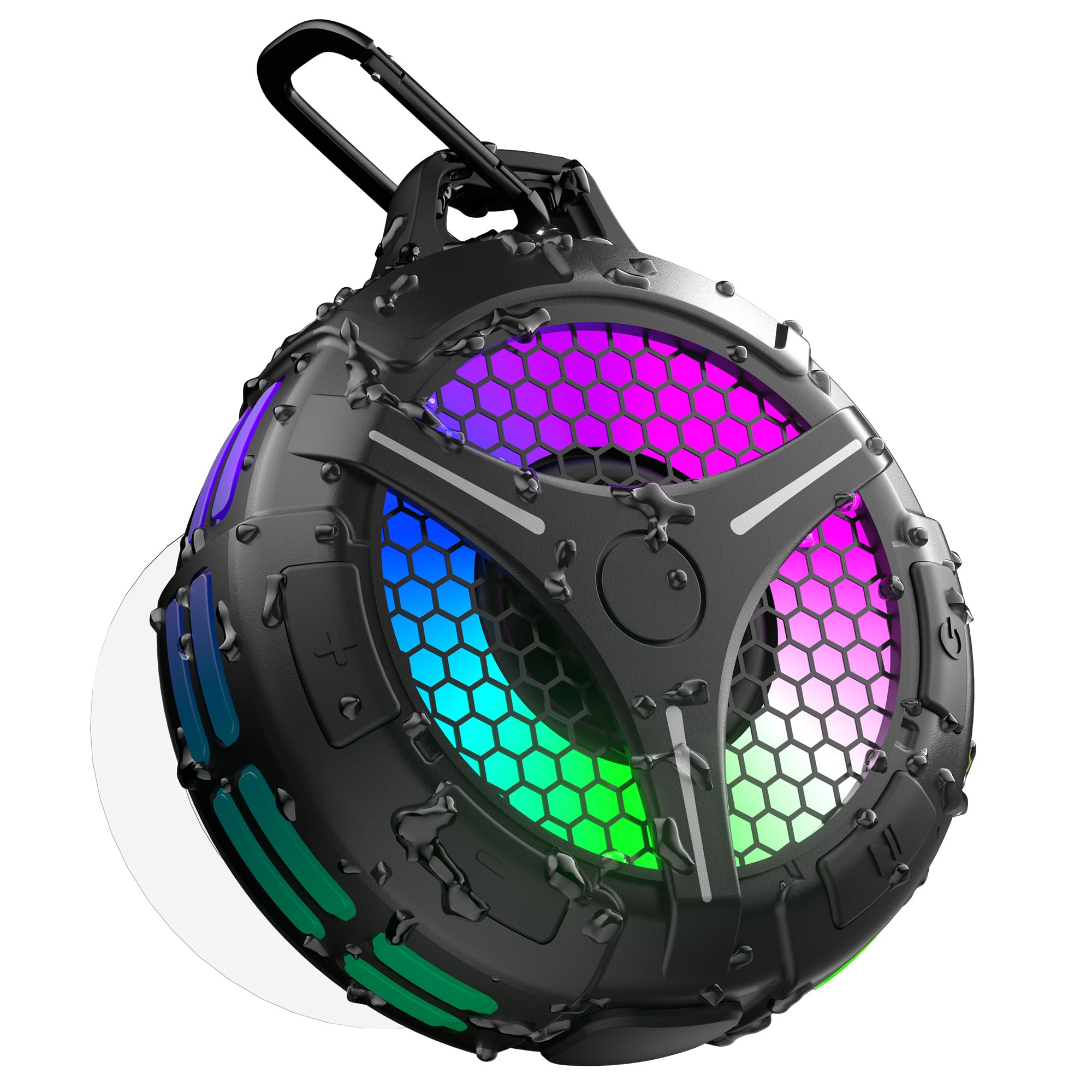 Ortizan Bluetooth Lautsprecher, Musikbox Bluetooth 5.3, IPX7 Wasserdicht Schwimmfähig, 6 RGB Licht, Tiefer Bass Stereo Sound, TWS, Saugnapf, Mikrofon für Dusche/Wandern/Reisen