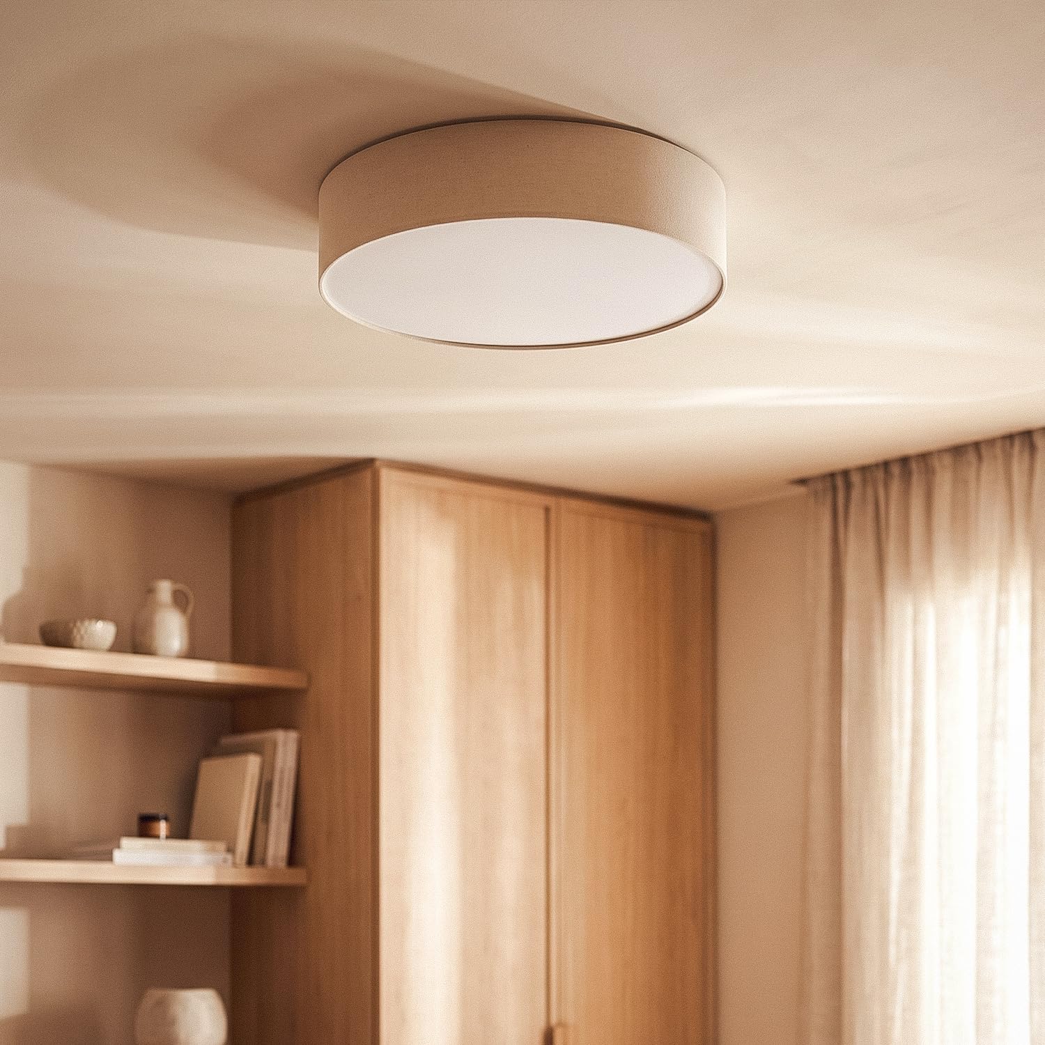 LEDKIA LIGHTING Plafón Circular Lino Ø500 mm Ranje para Cocina, Comedor, Habitación Beige