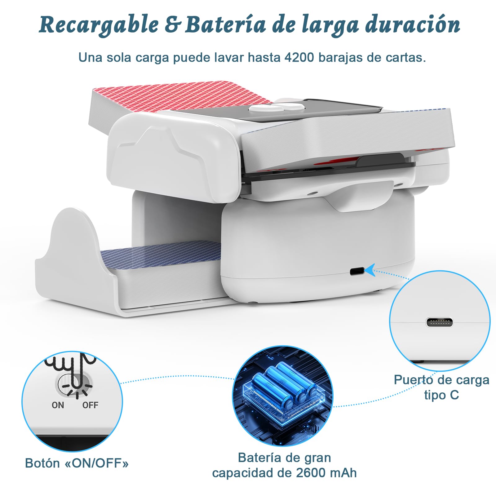 Holiky Barajador de cartas automático de 2 mazos, Baraja cartas recargables con un solo toque en modo automático y manual, Barajadores eléctricos de cartas de póquer para UNO, Poker, Bicycle Cards