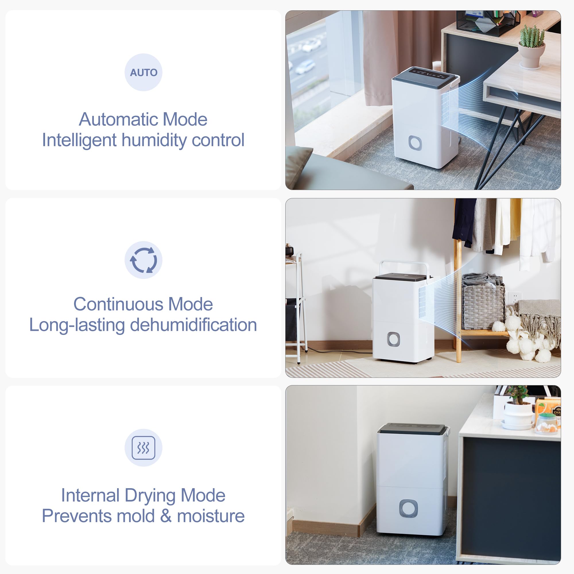 Katenpo Deumidificatore Professionale Grandi Ambienti: 65L/24h Deumidificatori Portatili Smart Timer Serbatoio 4.5L Scarico Continuo Silenzioso per Casa/Camera da Letto/Bagno/Cantina/Garage