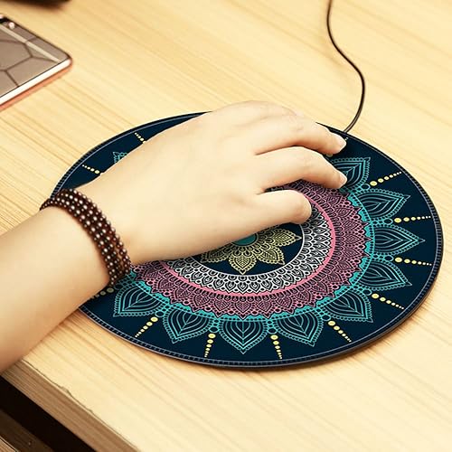 Miniatura 8 de shlutesoy Alfombrilla de mouse antideslizante, alfombrilla de mouse redonda vintage bohemia para computadora 3D, alfombrilla de mouse antideslizante