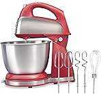 Hamilton Beach Classic Stand and Hand Mixer, 4 Quarts, 6 Speeds with QuickBurst, Bowl Rest, 290 Watts Peak Power, Red (64654)
