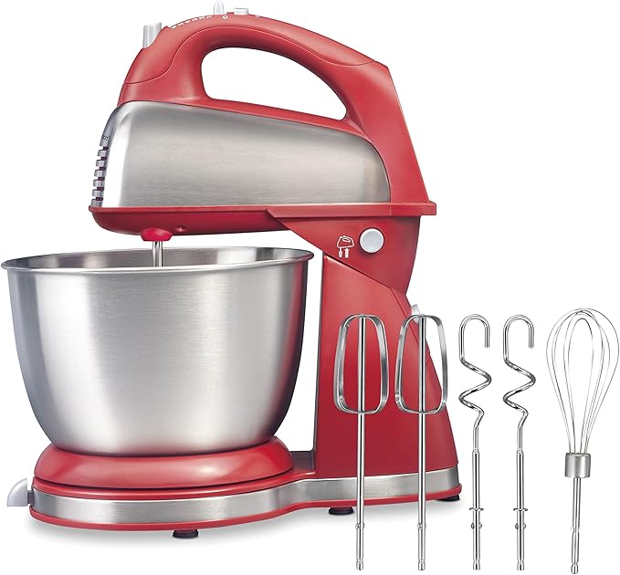 Hamilton Beach red classic stand and hand mixer with stainless bowl