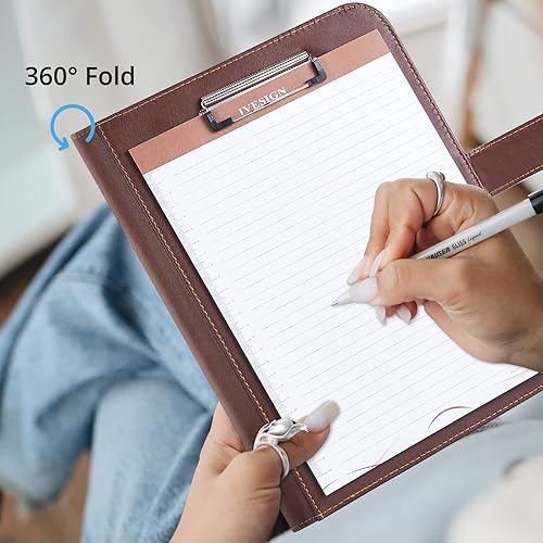 Miniatura 6 de IVESIGN Padfolio - Carpeta de piel sintética para currículum, reunión, documentos legales, cuaderno de escritura A4, portapapeles, bloc de notas,