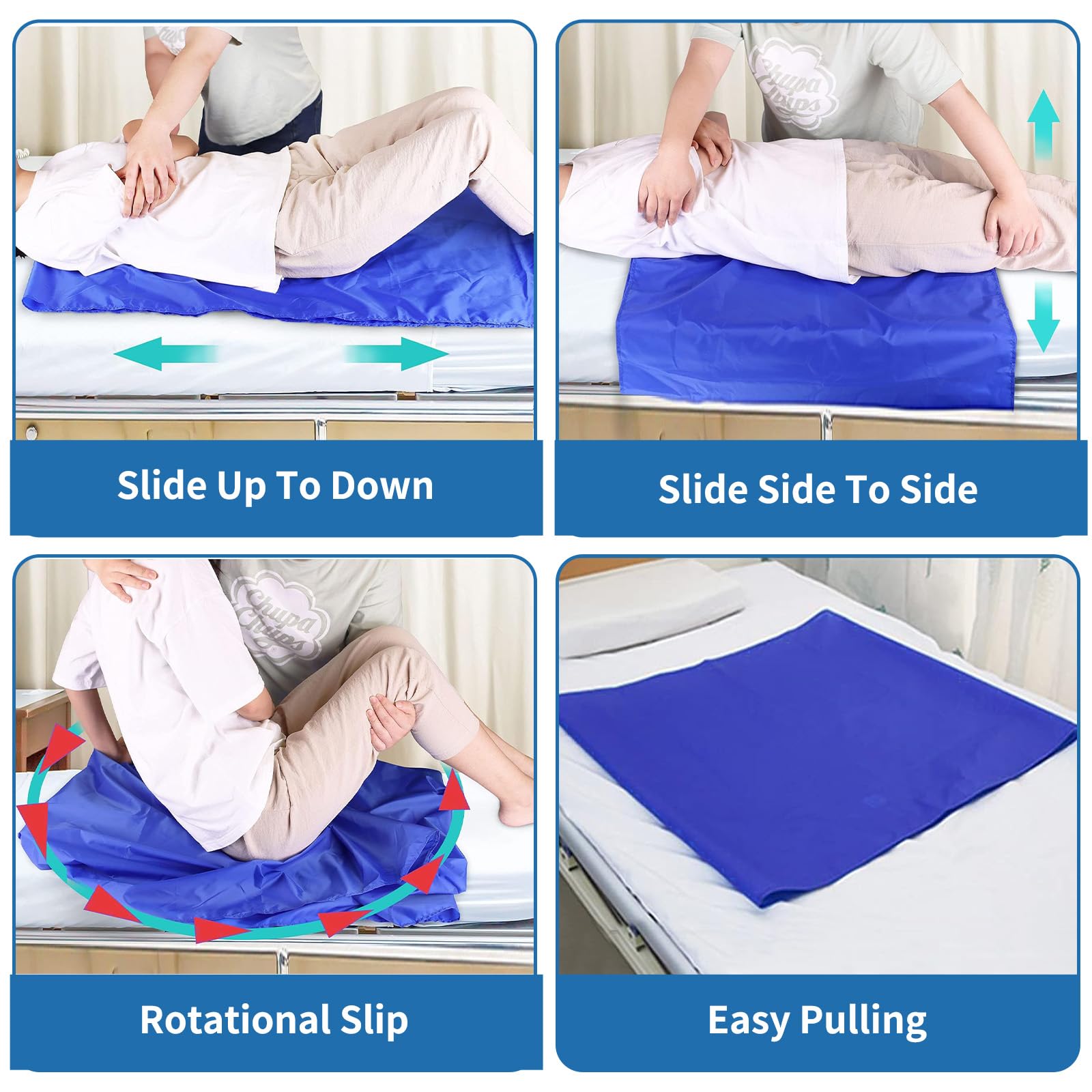 Sábana Hoja Deslizante para Cama Transferencia, Hoja Tela Deslizante Reutilizable Paciente, Lona Corredera para Asistencia Hospital y Hogar, Bariátrica Obesidad, Ancianos, Desactivado(68 x140cm, Azul)