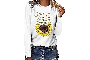 Women's Long Sleeve Sweatshirts with Daisy and Sunflower Graphic Print