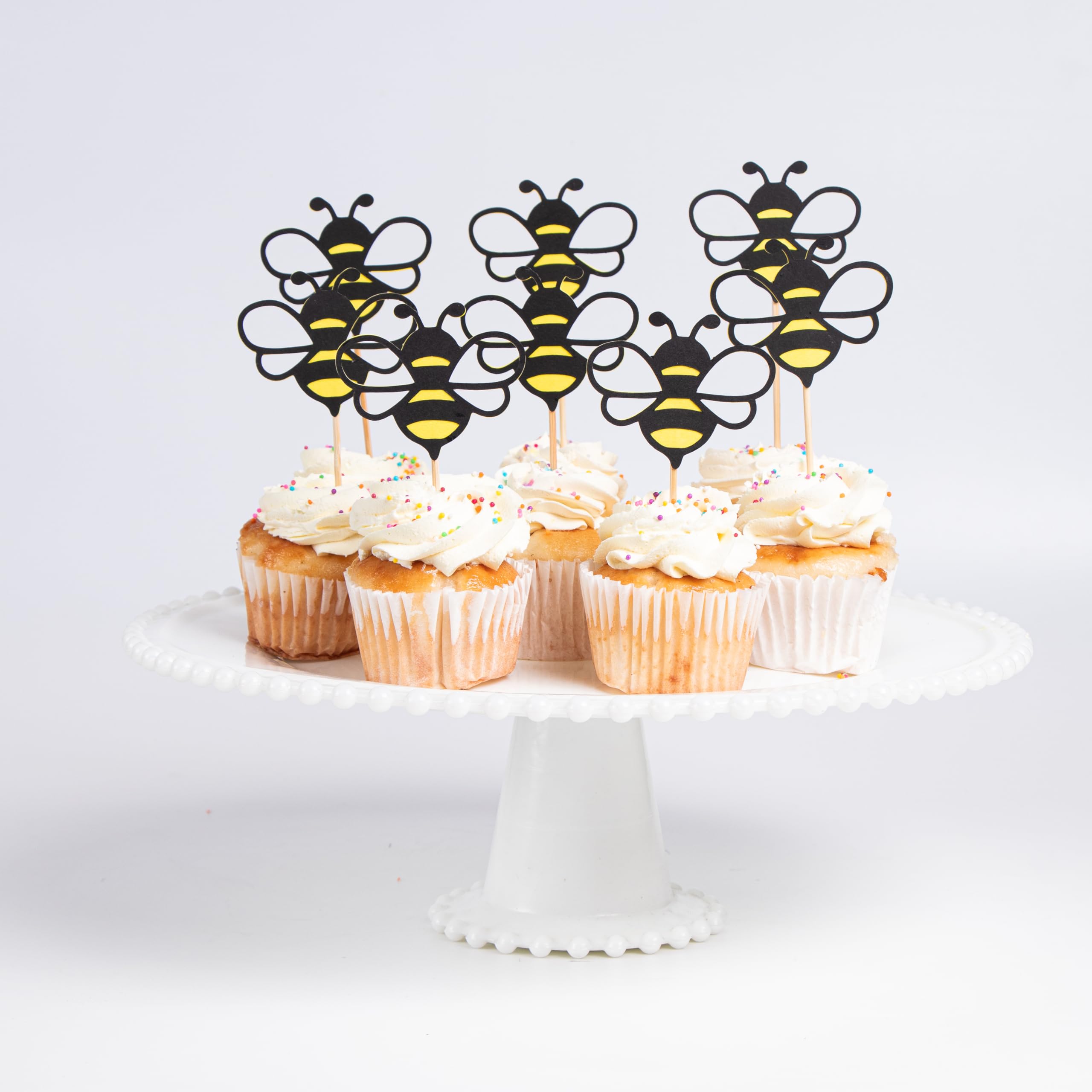 Set of 8 Honeybee Cupcake Toppers | Adorable Bee Party Decorations | Birthday Cake Picks | Kids Honeybee Theme Supplies