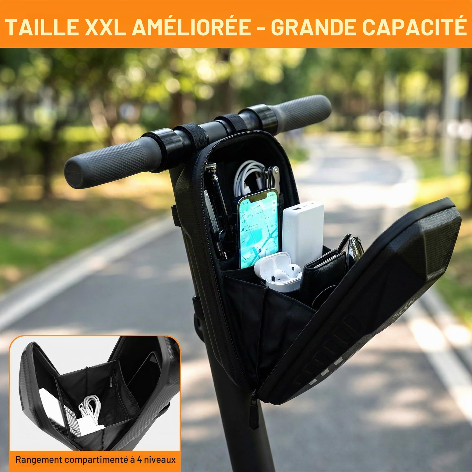 TLGREEN Sac de Scooter, 3L/4L Sac de Trottinette Électrique, Grande Capacité Sac de Rangement pour Scooter, Sacoche Guidon de Étanche EVA, pour Xiaomi Mijia M365 Pro Sedway Ninebot ES1/2/3/4