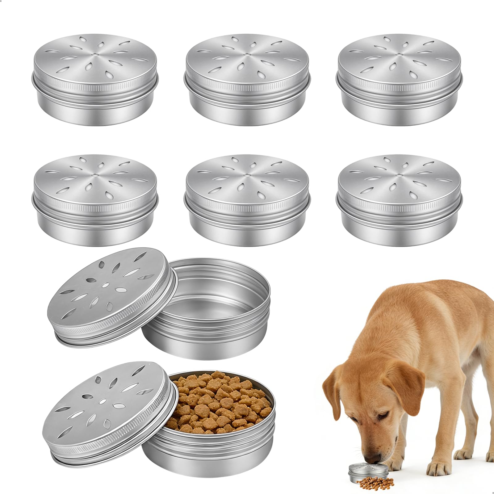 Conteneur pour Parfum pour Chiens, 60 ML Boîtes en Aluminium pour Parfum pour Chiens avec Aération, Accessoires pour Le Dressage des Chiens Renifleurs, Travail Olfactif, 8 Pièces