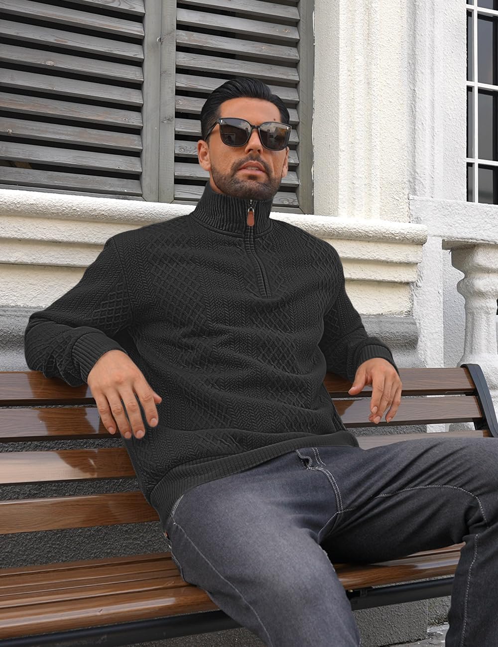 Men's Casual Quarter Zip Sweatshirt Pullover Sweater Casual Long Sleeve Stand Collar Quarter Sweaters - Image 5