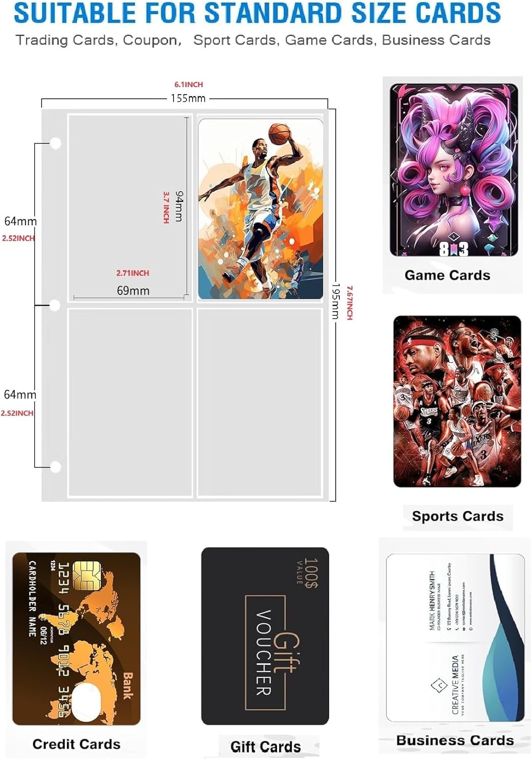 Trading Card Binder with 400 Pockets, Zipper Closure, Card Collection Album with Sleeves (Red with White-400 Pockets)