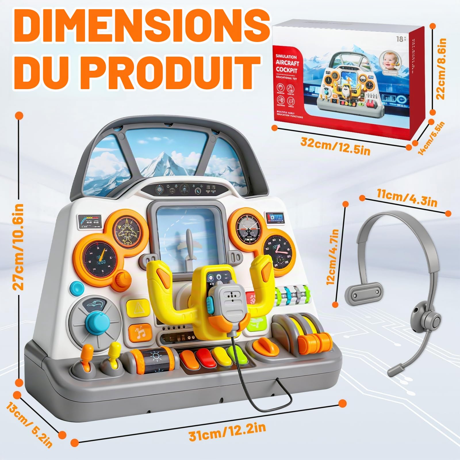 elzle Tableau de Bord de Pilotage Interactif, Jouet Avion 3+ Ans | Poste de Pilotage avec Lumières et Sons, pour Garçons et Filles, Cadeau Anniversaire Enfant