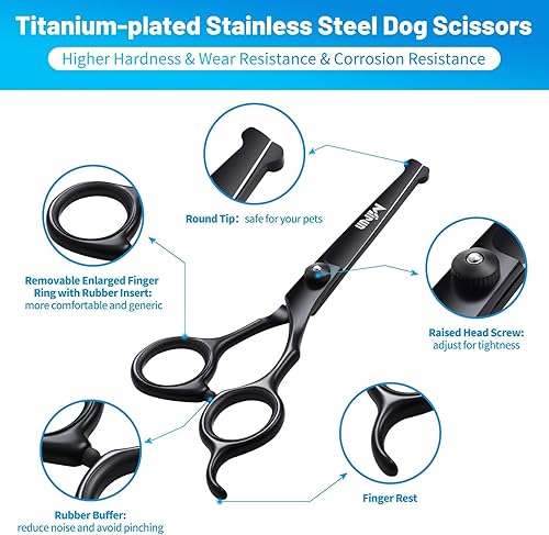Miniatura 2 de Kit de aseo para perros, 5 en 1 de acero inoxidable chapado en titanio, tijeras de aseo para perros para aseo con punta redonda de seguridad,