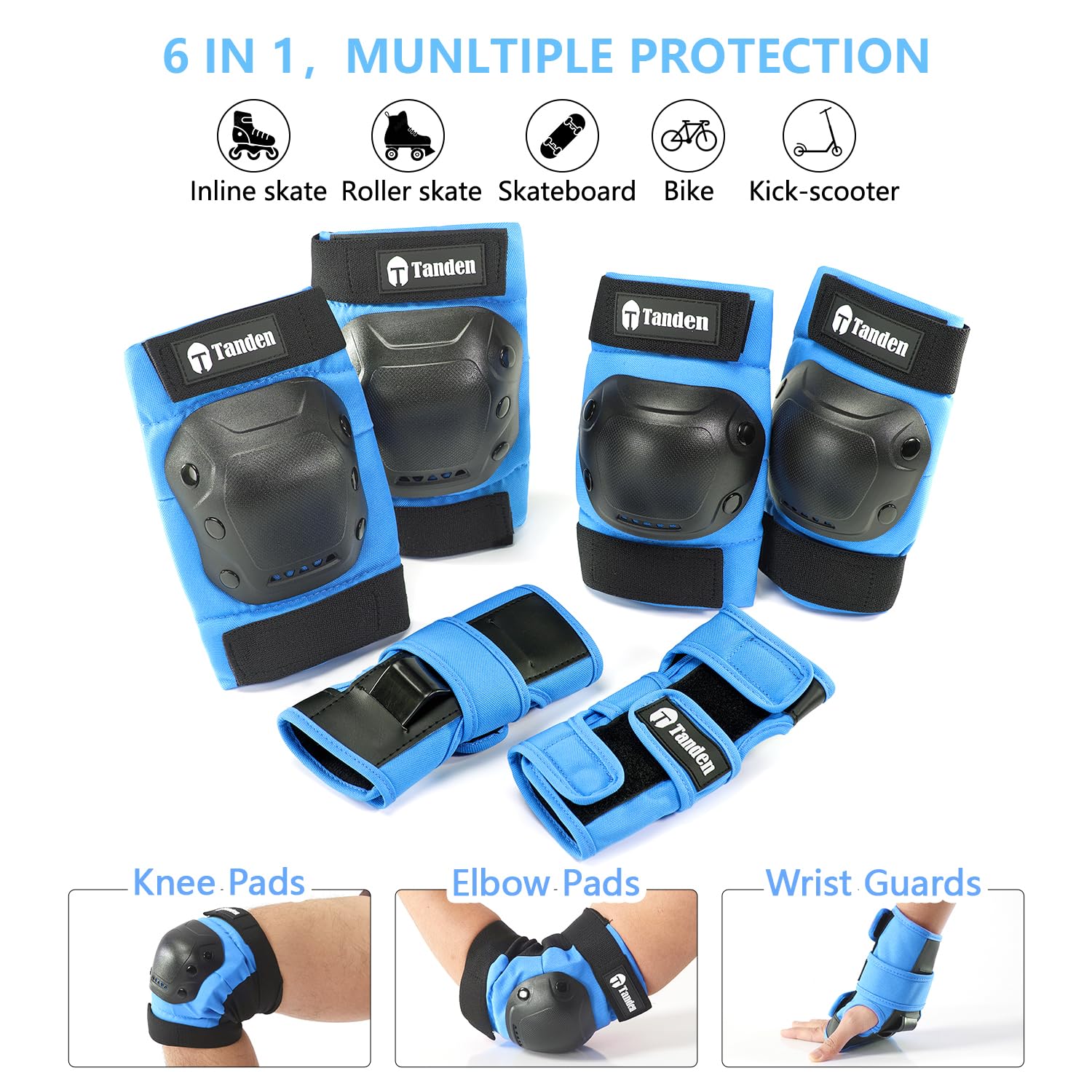 Tanden Skate Protective Gear - Ginocchiera e gomitiere, per adulti, colore: Blu