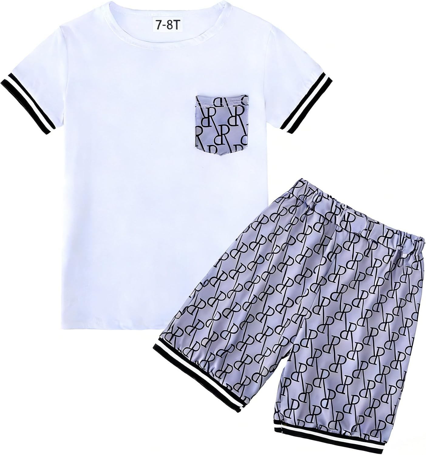 Boys Summer 2-Piece Letter Print Outfit, Short Sleeve T-Shirt & Elastic Waist Shorts Set