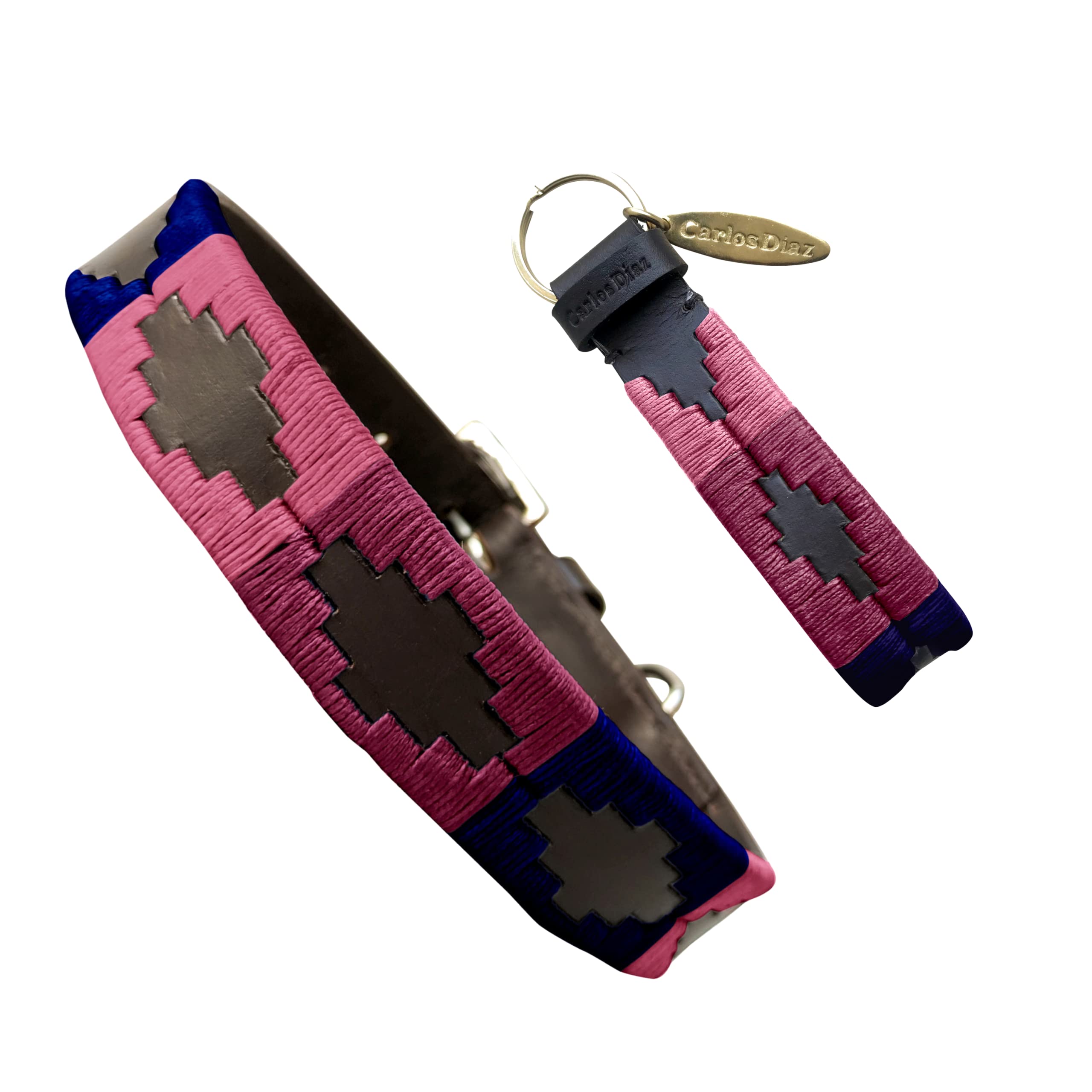 Carlos Diaz Echtes Leder gewachstes Premium-Polo-Hundehalsband mit Stickerei S