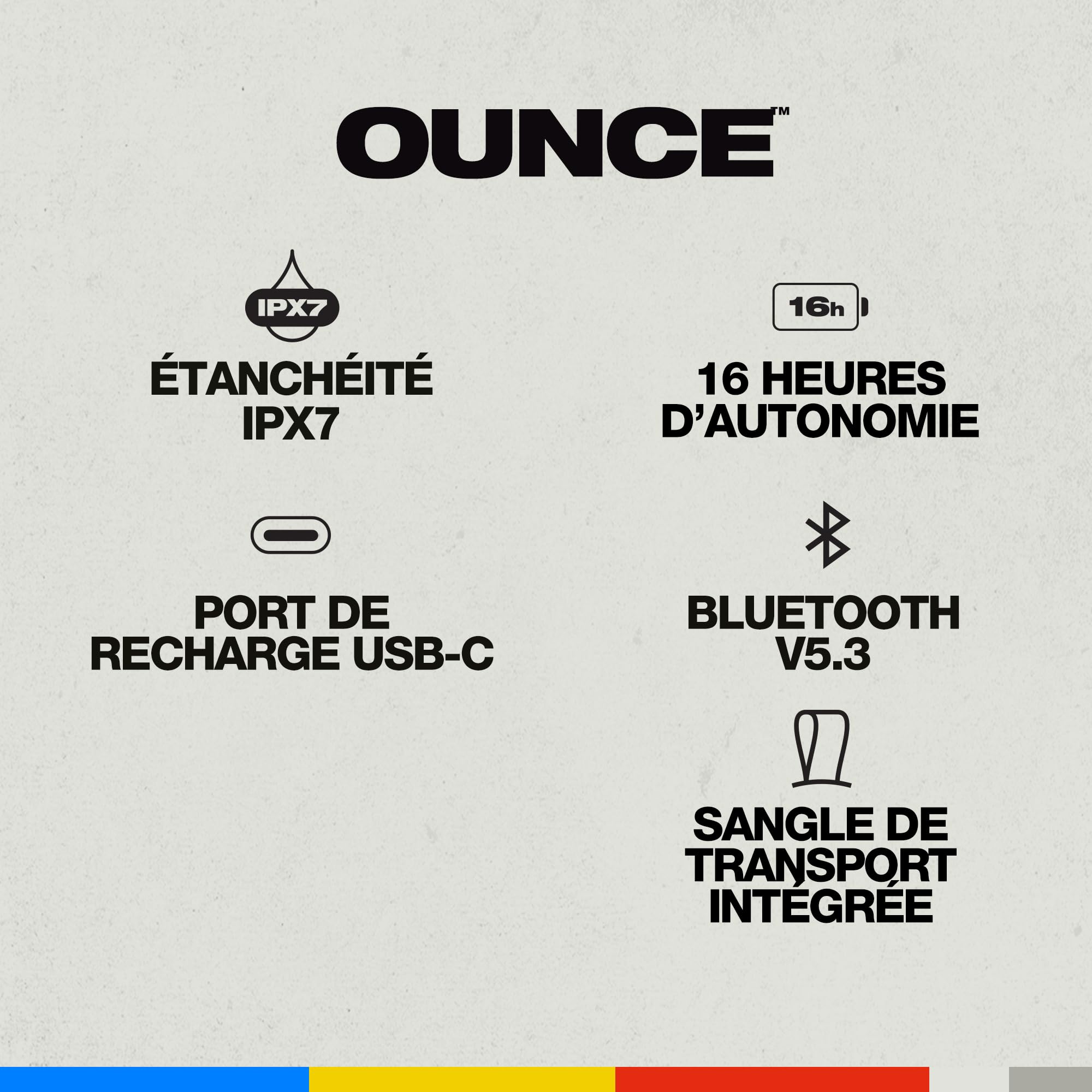 Skullcandy Ounce Wireless Enceinte Bluetooth Portable, Étanchéité IPX7, 16 Heures d’Autonomie, Stéréo True Wireless, Sangle Intégrée pour Les Déplacements et Une Utilisation en Extérieur - Noir