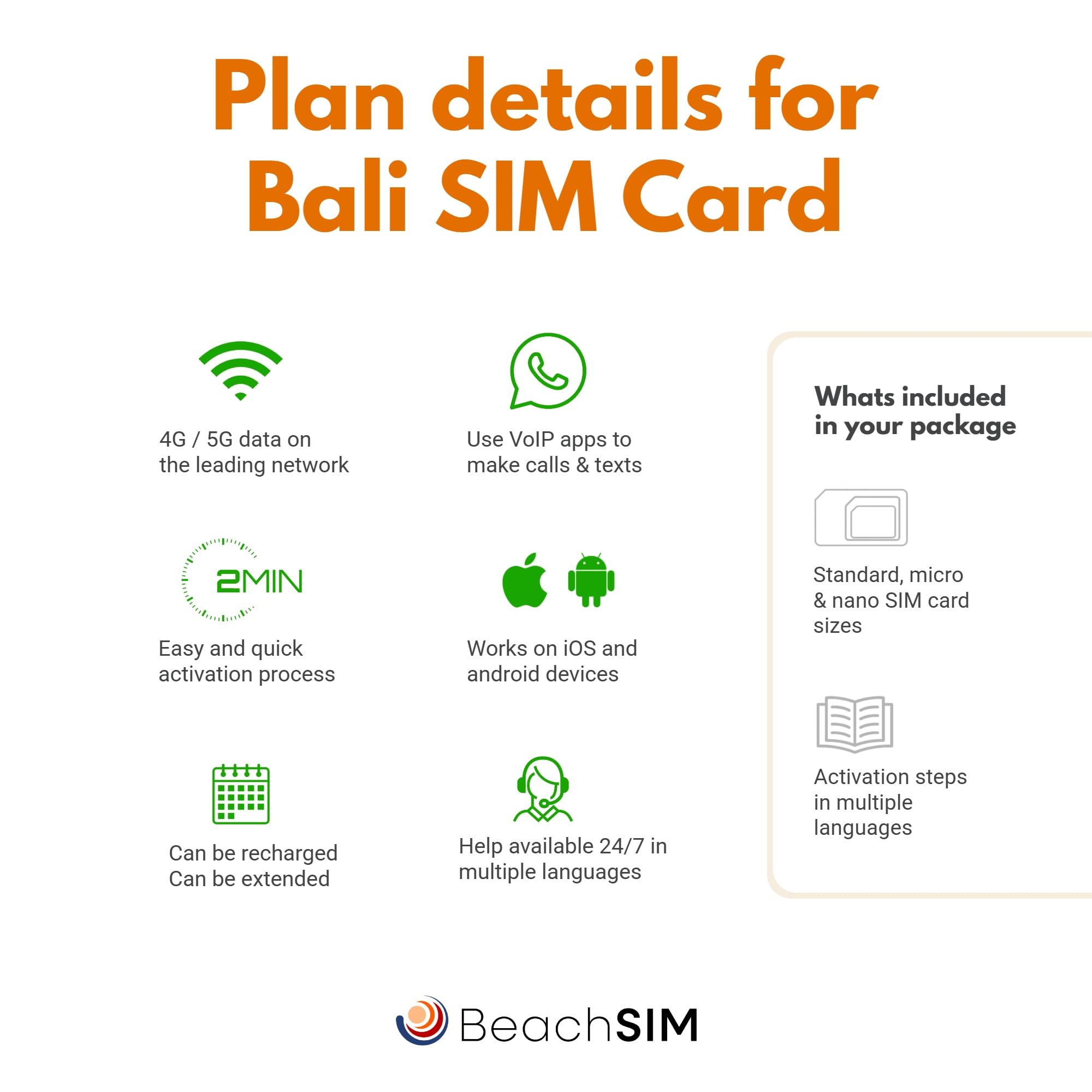 Carte SIM Bali. 12 GB de données à des Vitesses 4G/5G. Données prépayées Uniquement SIM. Activation Rapide. Recharge Facile. Travaille dans Toute l'Indonésie. Valable 30 Jours.
