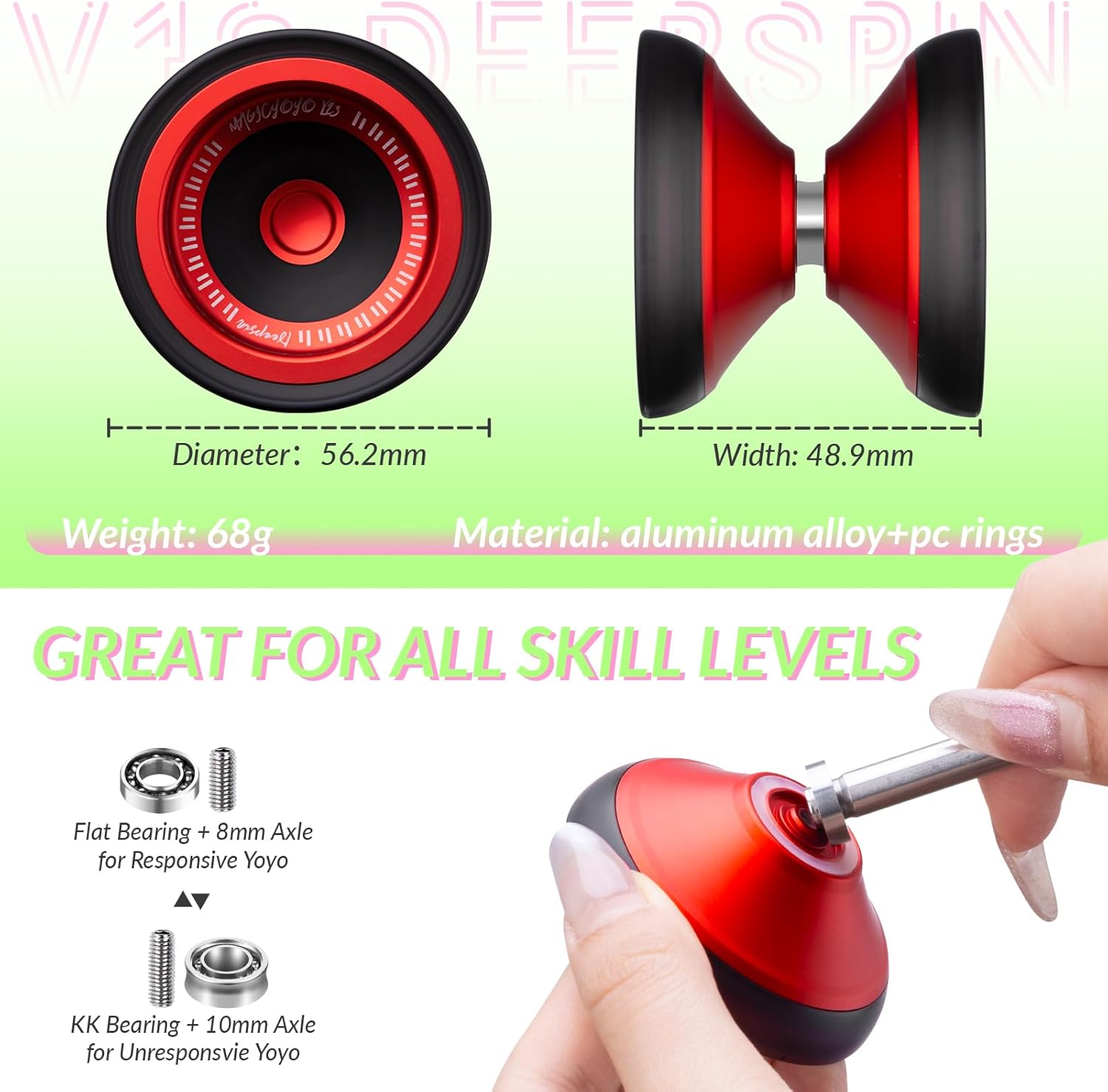 MAGICYOYO Professional Yoyos 2 Pack, Responsive Yoyo for Kids 8-12, Pro Fingerspin Trick with Dual Purpose Mode, Metal Yoyo V13+Plastic Yo yo K3 with Unresponsive Bearing+12 Yo-yo Strings+Removal Tool